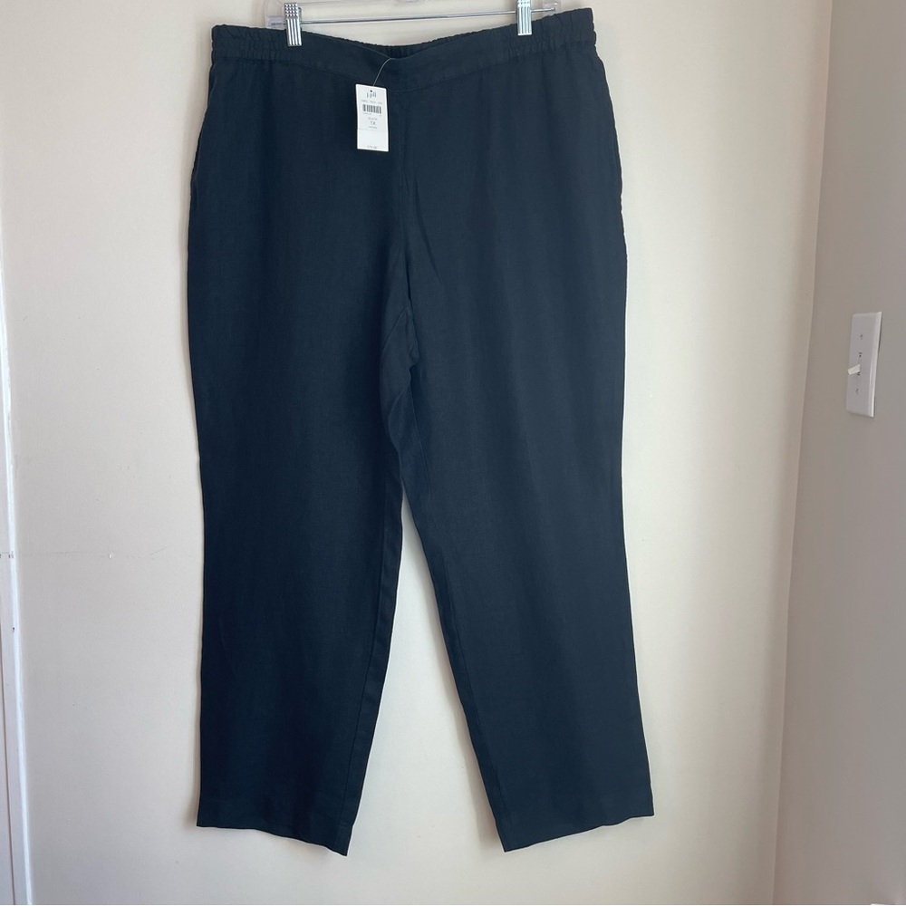 NWT J.Jill 100% Linen Love Linen Plus Size Pull-On Pants in Black Size 1X